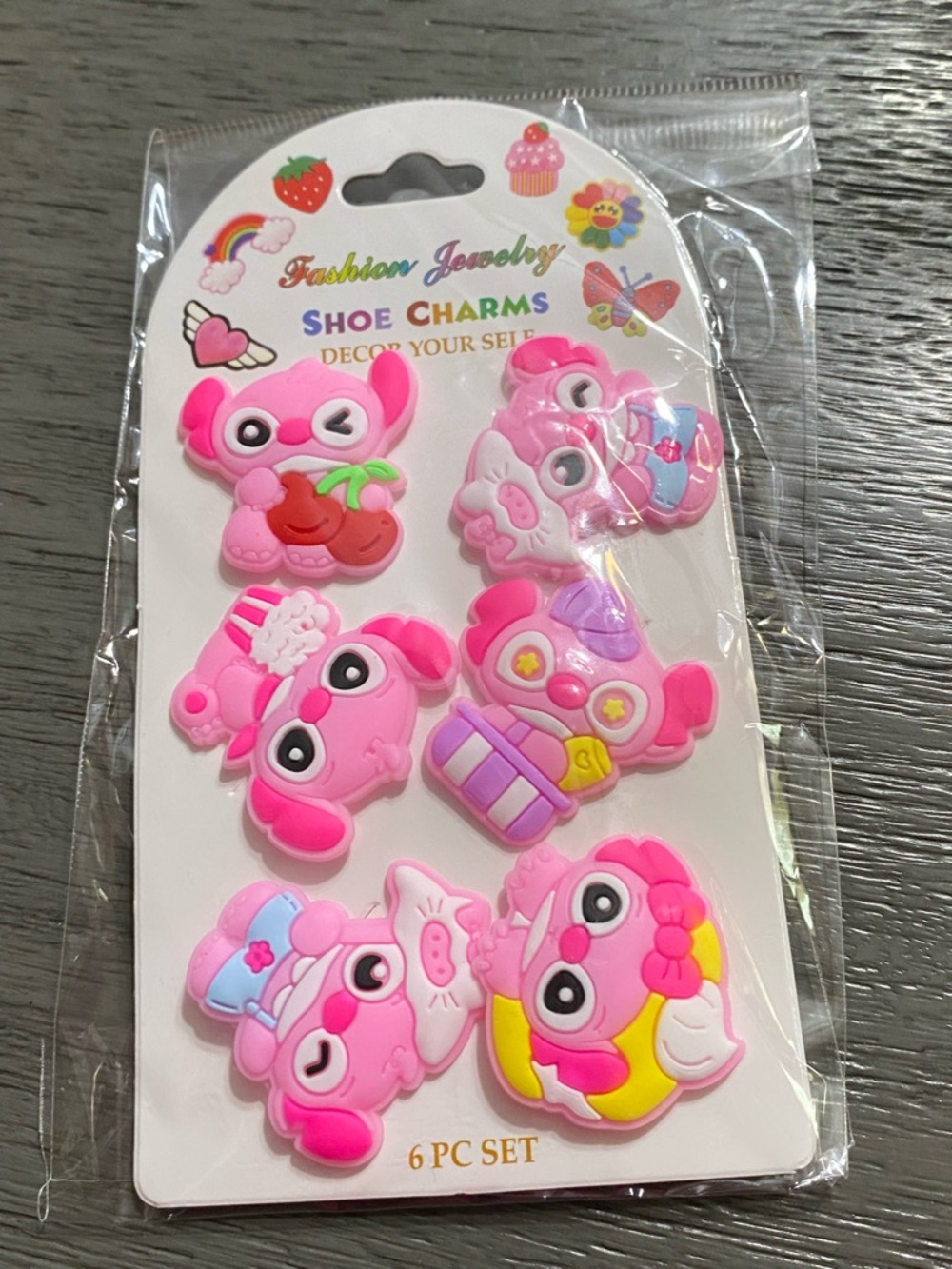 STITCH Choice of Blue or Pink Cartoon Shoe Charms 6-Pack - Picture 2 of 2